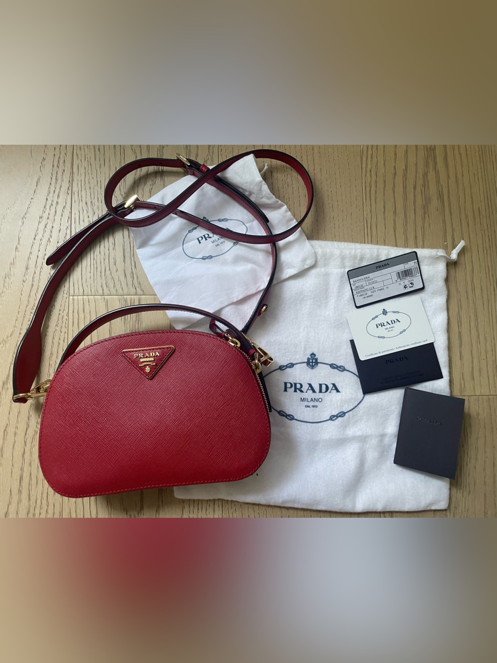Prada Red Saffiano Mini Crossbody with Gold Hardware